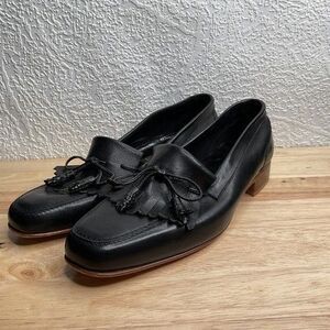 NWOB Creazioni Irya Black Leather Collapsible Kiltie Tassel Loafers Women Size 8